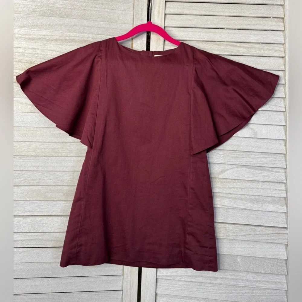 Marin & Morgan Girls Maroon Flutter Sleeve Dress Size 4T Cotton Casual
